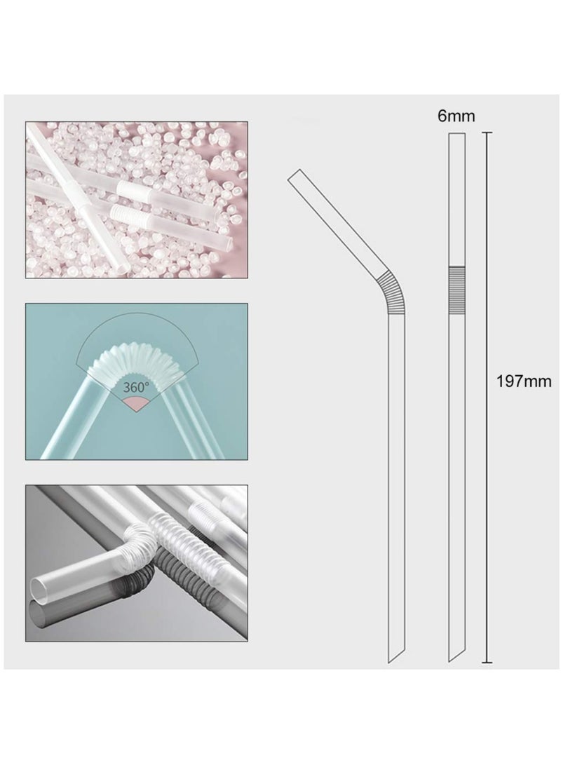 SYOSI 100 Pack Disposable Plastic Straws, Clear Flexible Drinking Straws 177 x 6 MM Plastic Bendy Straws
