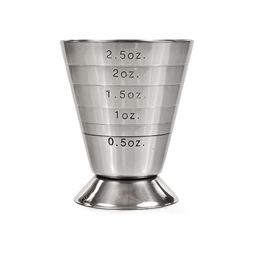 True Trio MultiUnit Drink Measure Shot Measuring Cup with Oz Ml and Tbsp Markings Stainless Steel 25oz Set of 1