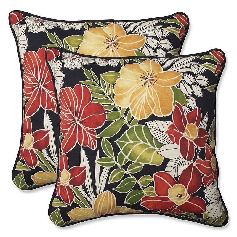 Pillow Perfect Pillow Perfect Tropic Floral IndoorOutdoor Accent Throw Pillow Plush Fill Weather and Fade Resistant Large Throw  185 x 185 BlackGreen Clemens 2 Count 
