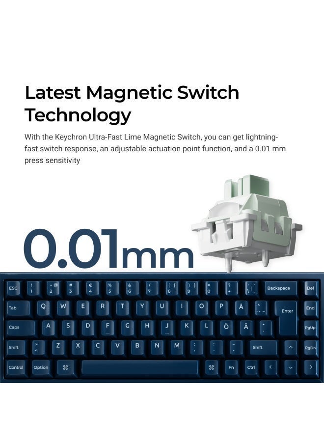 كيشرون لوحة مفاتيح Keychron Q16 HE 8K للألعاب سلكية، تخطيط مضغوط 65%، هيكل ومفاتيح سيراميك، مفاتيح مغناطيسية Lime، معدل استقصاء 8000 هرتز، قابلة للتبديل الساخن، كحلي - Image 4