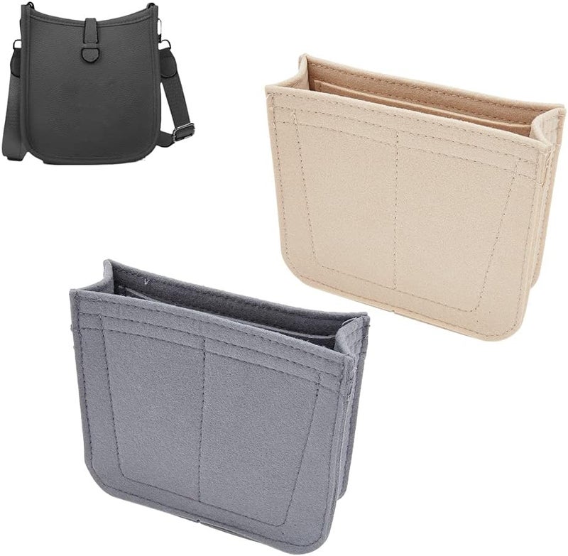 klarako 2 Colors Felt Handbag Insert Organizer, Tote Bag Organizer with Pockets Bag in Bag for Hermes Evelyne 16 Microfiber Purse Insert Liner Bag Interior Shaper Rectangle Compartments(Khaki, Grey) - Image 1