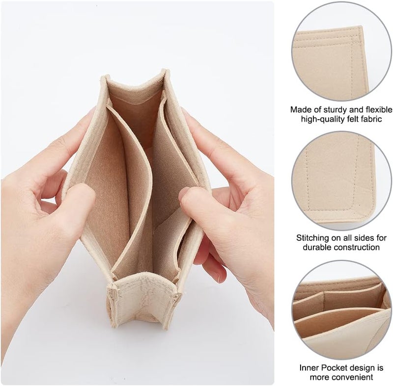 klarako 2 Colors Felt Handbag Insert Organizer, Tote Bag Organizer with Pockets Bag in Bag for Hermes Evelyne 16 Microfiber Purse Insert Liner Bag Interior Shaper Rectangle Compartments(Khaki, Grey) - Image 4