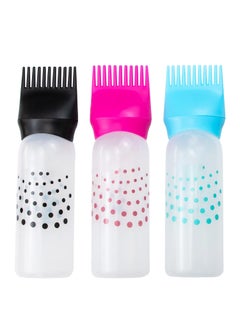 Framendino Framendino, 3 Pack Root Comb Applicator Bottle with Graduated Scale Colorful Plastic Squeeze Brush for Hair Dye Home Salon 6 oz 