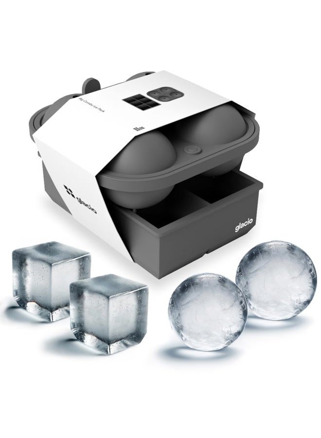 Glacio 100% Silicone Big Ice Cube Molds Combo - Giant Ice Cubes & Large Ice Sphere Mold Set - Ice Cube Molds for Cocktails and Whiskey Ice Cubes - Perfect for Craft Cocktails - Set of 2 - Image 1