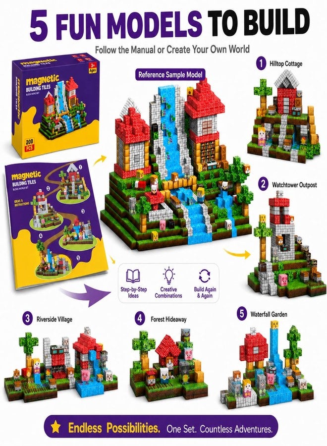AuroraSynth 200PCS Magnetic Blocks - 0.8in Magnetic Building Blocks Cubes, Magnet Toys for Kids, Stacking Construction Magnets, School STEM Toys Birthday for Boys & Girls Ages 3+ - Image 3