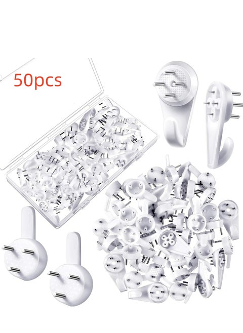 50 Pieces Plastic Hardwall Hanger Hooks, Non-Mark Hook, Concrete Hanging Hooks Non-Trace Hanging Kit, Invisible Nail Wall Hooks for Hardware Concrete Walls Picture Frame S/M Size (Basic Style)