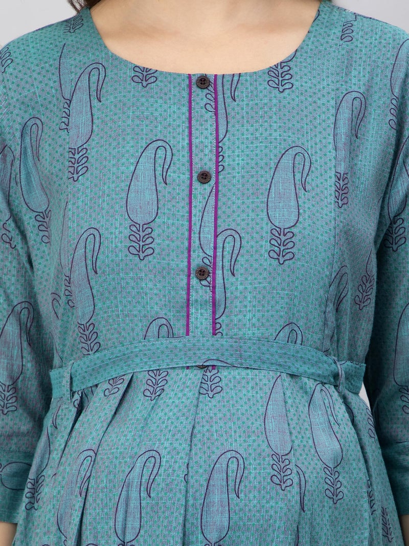 CEE 18 Women's Cotton Rayon A-Line Maternity Feeding Kurti with Zippers (10001_40_Blue) - Image 5