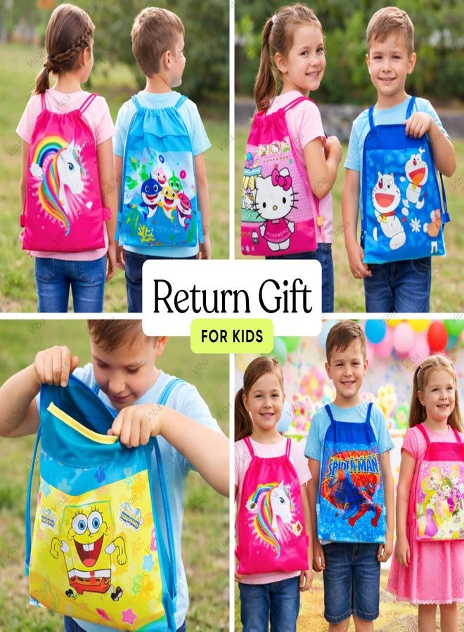 VIBA® Cartoon Drawstring Bags for Kids Birthday Return Gifts (Pack of 12) | Dori Sack Haversack | Reusable Goodie Bags for Boys & Girls | Mixed Designs Party Favor Bags (34.5 x 28 cm) - Image 5
