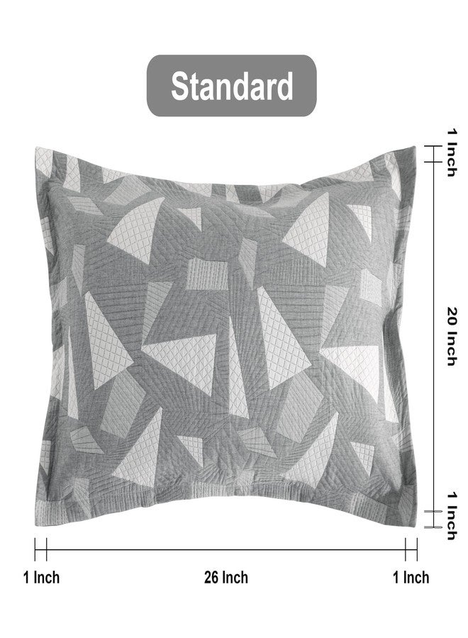 NTBAY Cotton Standard Pillow Shams, 3 Layer Muslin Breathable Soft Thermal Yarn Dyed Sham Covers, 2 Pack 20x26 Oxford Pillowcases with Envelope Closure, Grey Triangle - Image 2