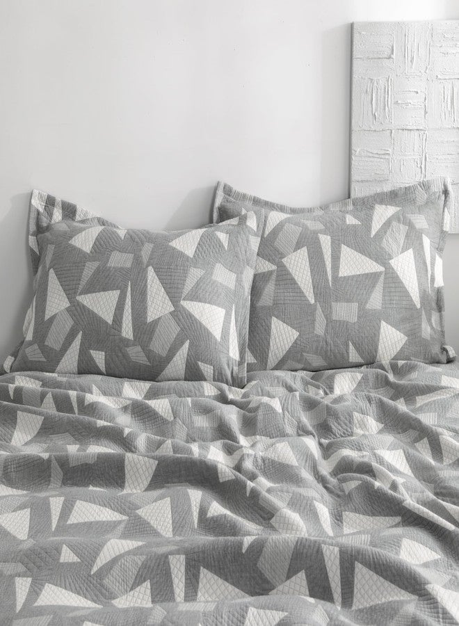 NTBAY Cotton Standard Pillow Shams, 3 Layer Muslin Breathable Soft Thermal Yarn Dyed Sham Covers, 2 Pack 20x26 Oxford Pillowcases with Envelope Closure, Grey Triangle - Image 5