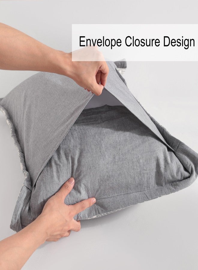 NTBAY Cotton Standard Pillow Shams, 3 Layer Muslin Breathable Soft Thermal Yarn Dyed Sham Covers, 2 Pack 20x26 Oxford Pillowcases with Envelope Closure, Grey Triangle - Image 4