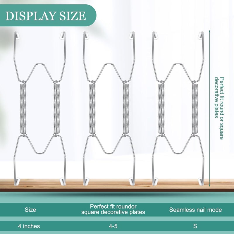 Hotop 12 Pieces Plate Hangers for Wall Stainless Steel Wire Invisible Heavy Duty Plate Hangers Display Holders with 12 Pieces Hooks for Wall Decorative(4-5 Inch,Silver) - Image 2