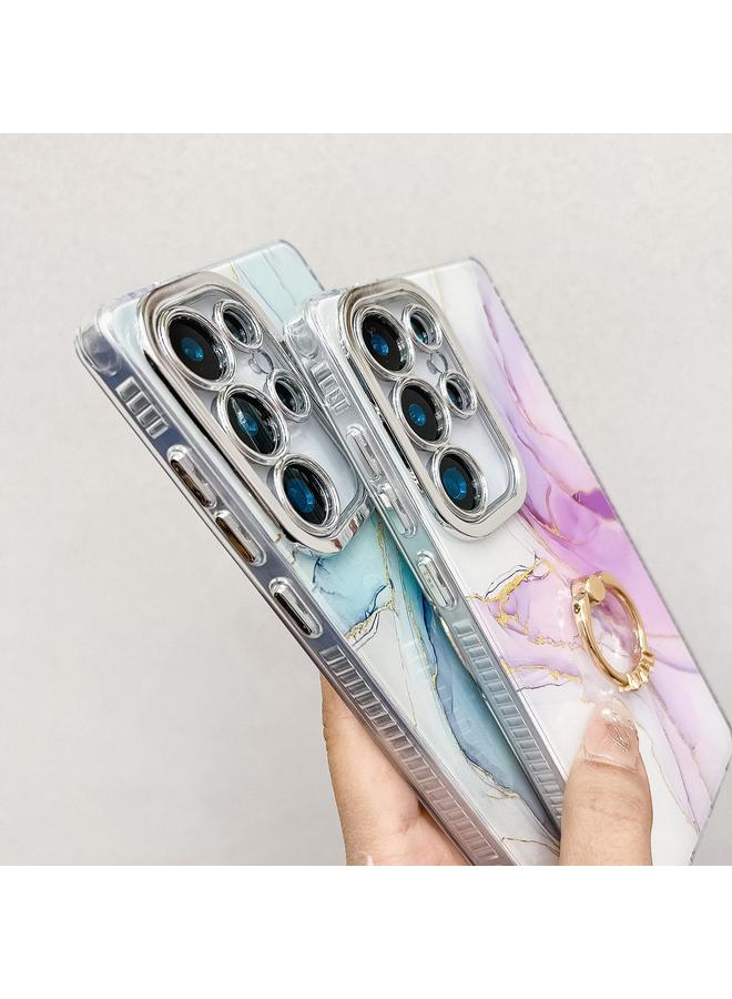 S-TOP Case For Samsung Galaxy S25 5G Electroplated Marble Texture Ring Holder Phone Case - Image 5