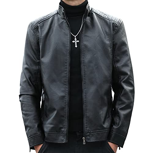 Womleys Mens Casual Stand Collar Faux Leather Jacket Biker Motorcycle Jackets Black Medium - Image 1