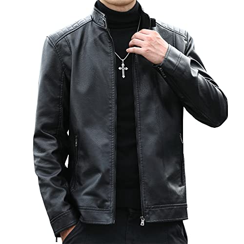 Womleys Mens Casual Stand Collar Faux Leather Jacket Biker Motorcycle Jackets Black Medium - Image 3