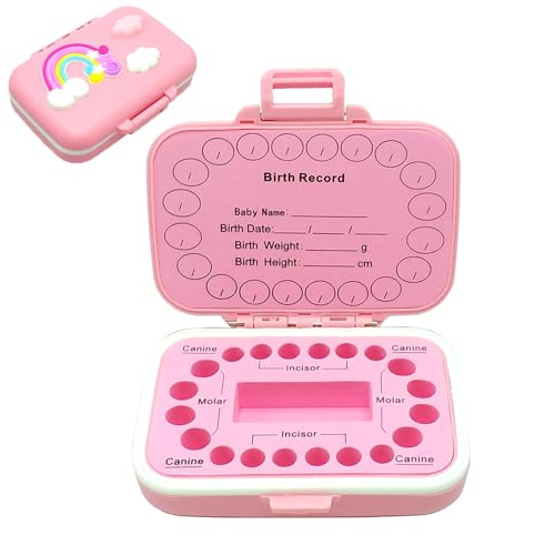 PandaEar Baby Teeth Keepsake Box Tooth Fairy Storage Holder for Kids Tooth Saver Organizer Container with Birth Record Chart for Lost Teeth Collection Pink - Image 1