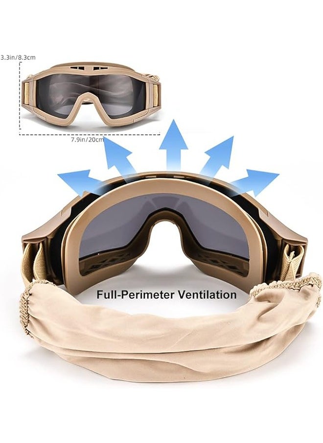 Arabest - SandProof Tactical Safety Goggles: Anti-Fog & UV-Proof Lens for Sandstorms, Motorcycle Riding, CS Games - Adjustable Frame with 3 Interchangeable Lenses - Image 1