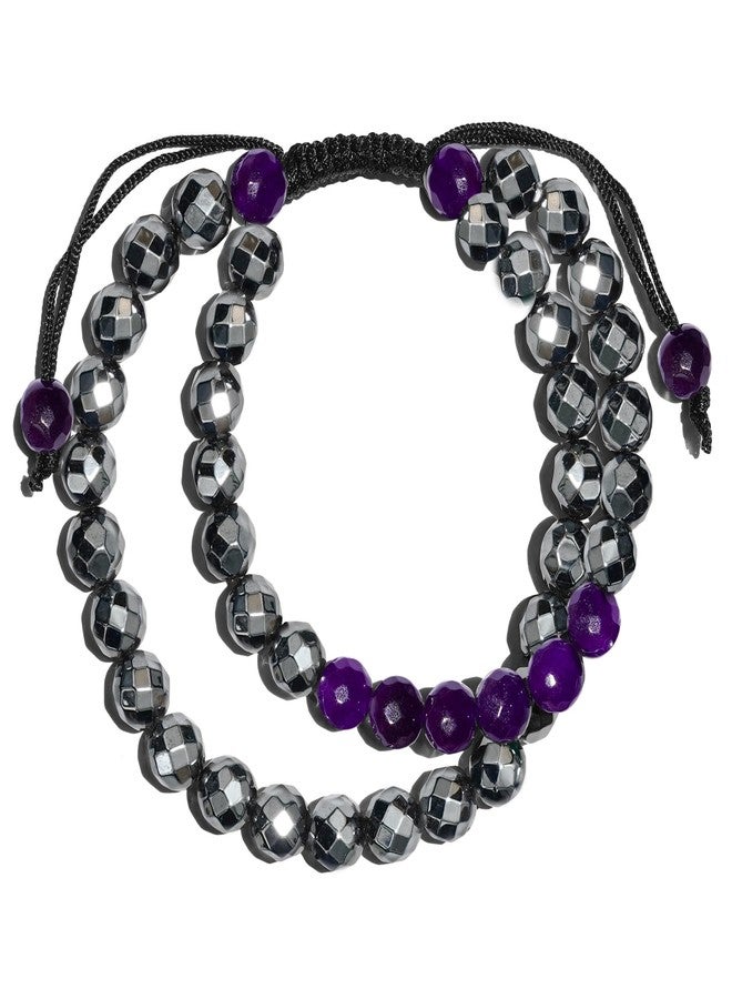 KARMAPLEDGE Crystal Bracelet, Hematite & Amethyst Chakra Healing Crystal Bracelets for Men & Women, Spiritual, Positive Energy & Balance, Handmade 8mm Crystal Beads Adjustable Bracelets by Karma Pledge - Image 4