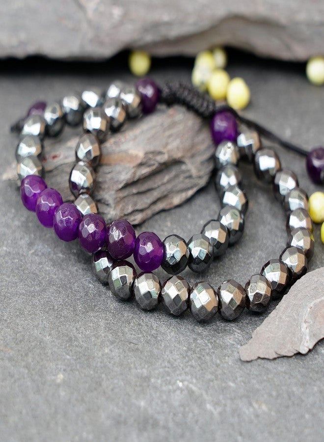 KARMAPLEDGE Crystal Bracelet, Hematite & Amethyst Chakra Healing Crystal Bracelets for Men & Women, Spiritual, Positive Energy & Balance, Handmade 8mm Crystal Beads Adjustable Bracelets by Karma Pledge - Image 5