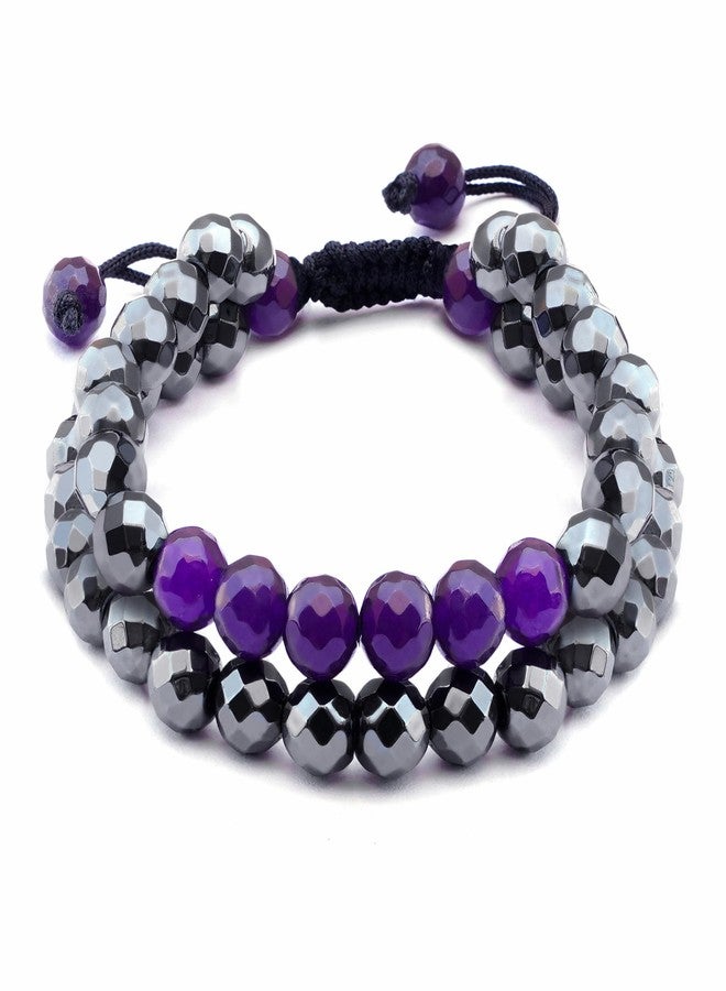 KARMAPLEDGE Crystal Bracelet, Hematite & Amethyst Chakra Healing Crystal Bracelets for Men & Women, Spiritual, Positive Energy & Balance, Handmade 8mm Crystal Beads Adjustable Bracelets by Karma Pledge - Image 1