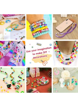 2350 PCS Pony Beads Jewelry Craft Kit – 64 Vibrant Colors of Acrylic Large-Hole Beads with Elastic Strings | DIY Bracelet, Necklace & Hair Accessory Making Set | Arts & Crafts Kit for Kids - view 3