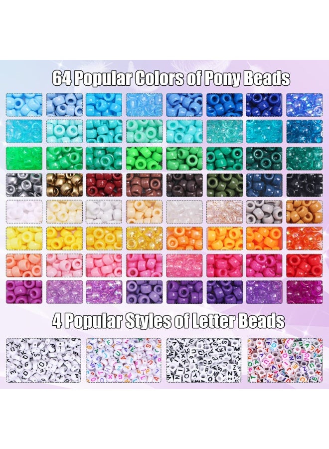 كابسترو طقم صنع مجوهرات من خرز المهر (٢٣٥٠ قطعة) - ٦٤ خرزة أكريليك بألوان زاهية بفتحات كبيرة مع خيوط مرنة | طقم صنع أساور وقلادات وإكسسوارات شعر اصنعها بنفسك | طقم فنون وحرف يدوية للأطفال - Image 2