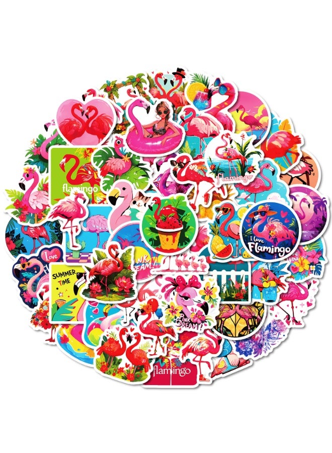 NIBEMINENT 50 Pcs Red Flamingo Deco Kit Waterproof Stickers, High Definition Printing Bright Colors, Suitable for Laptop Skateboard Luggage Water Bottle Guitar DIY - Image 1