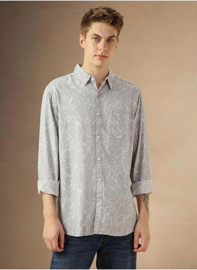 Dennis Lingo Abstract Print Long Sleeve Casual Shirt by Styli