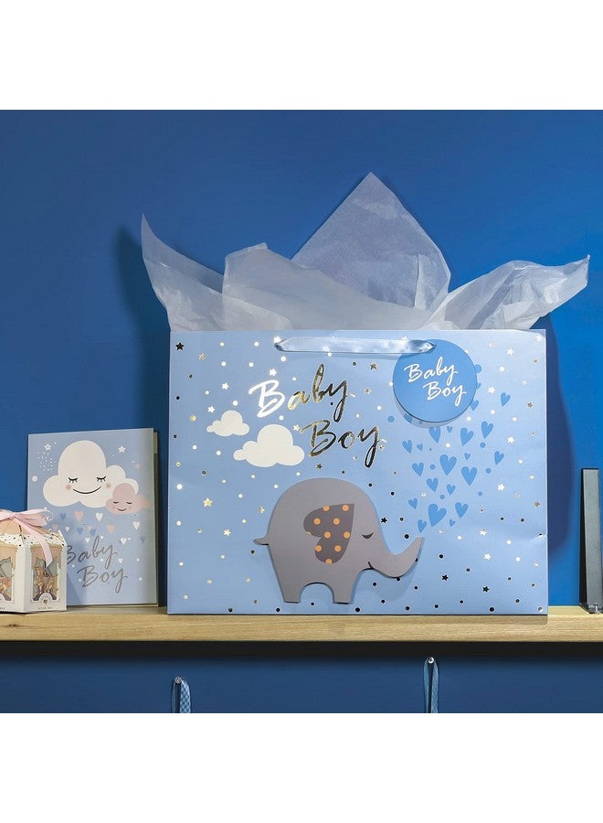 MAYPLUSS 16" Extra Large Gift Bag with Greeting Card and White Tissue Paper - Cute Baby Boy 3D Making Blue Elephant Theme Gift Bags for Baby Shower, Birthday, Celebration, Newborn - Image 4