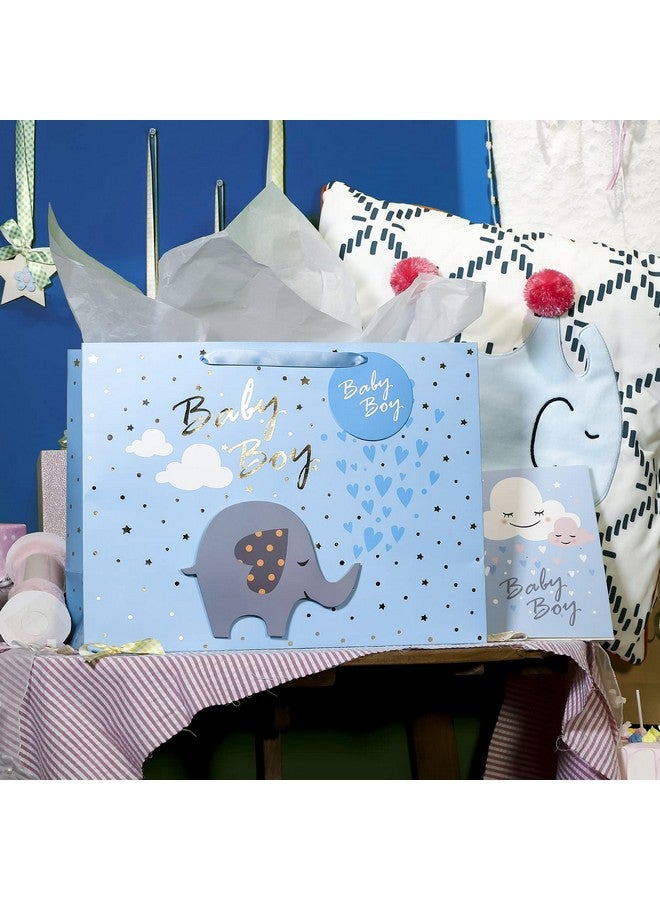 MAYPLUSS 16" Extra Large Gift Bag with Greeting Card and White Tissue Paper - Cute Baby Boy 3D Making Blue Elephant Theme Gift Bags for Baby Shower, Birthday, Celebration, Newborn - Image 3