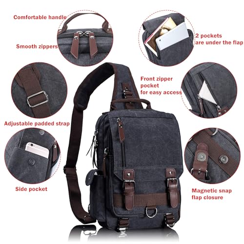 Leaper Retro Crossbody Bag Sling Bag Canvas Messenger Bag for Men Women Shoulder Bag Crossbody Handbags Satchel Army Green, L - Image 2