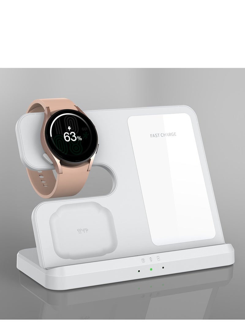 SOLARAE 3-in-1 Wireless Charging Station for Samsung Galaxy Watch 4/3/Active 2/1, Compatible with S22 Ultra, S21, S20, Note 20, Z Flip 4/3, Z Fold, and Galaxy Buds - White - Image 1