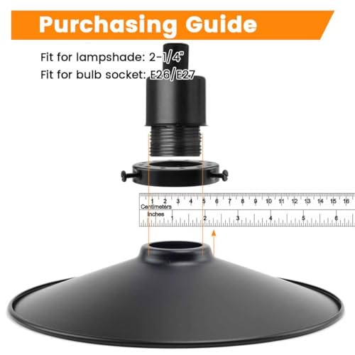 MARRTEUM UNO-Type Lamp Shade Holder 2-1/4 Inch Fitter Adapter Retro Pandant Light Screw-on Holder [2pcs, Black] - Image 3