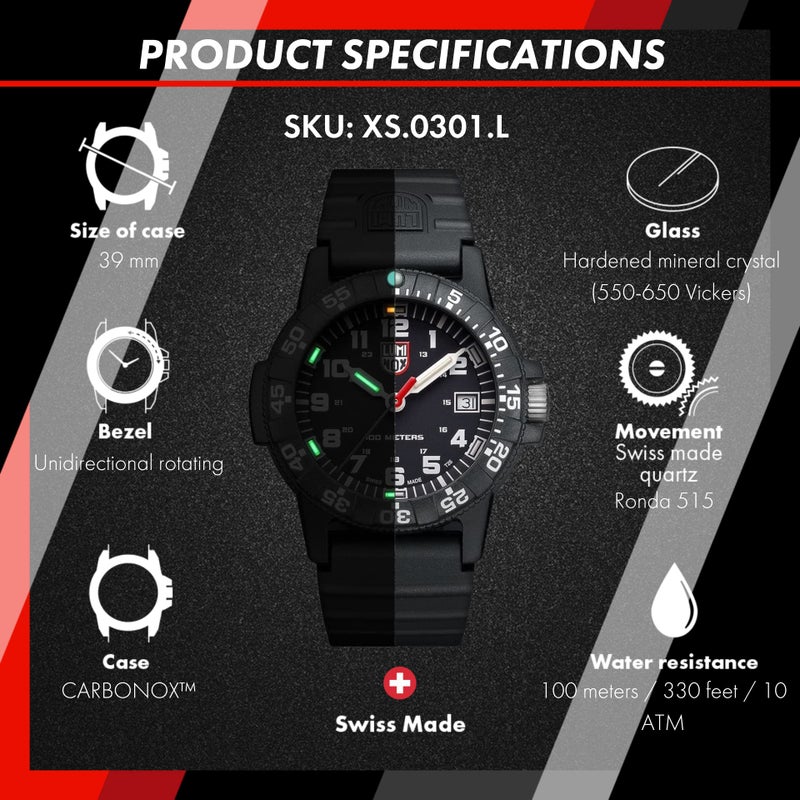 Luminox Leatherback SEA Turtle XS.0301.L Mens Watch 39mm - Military Watch in Black Date Function 100m Water Resistant - Image 2