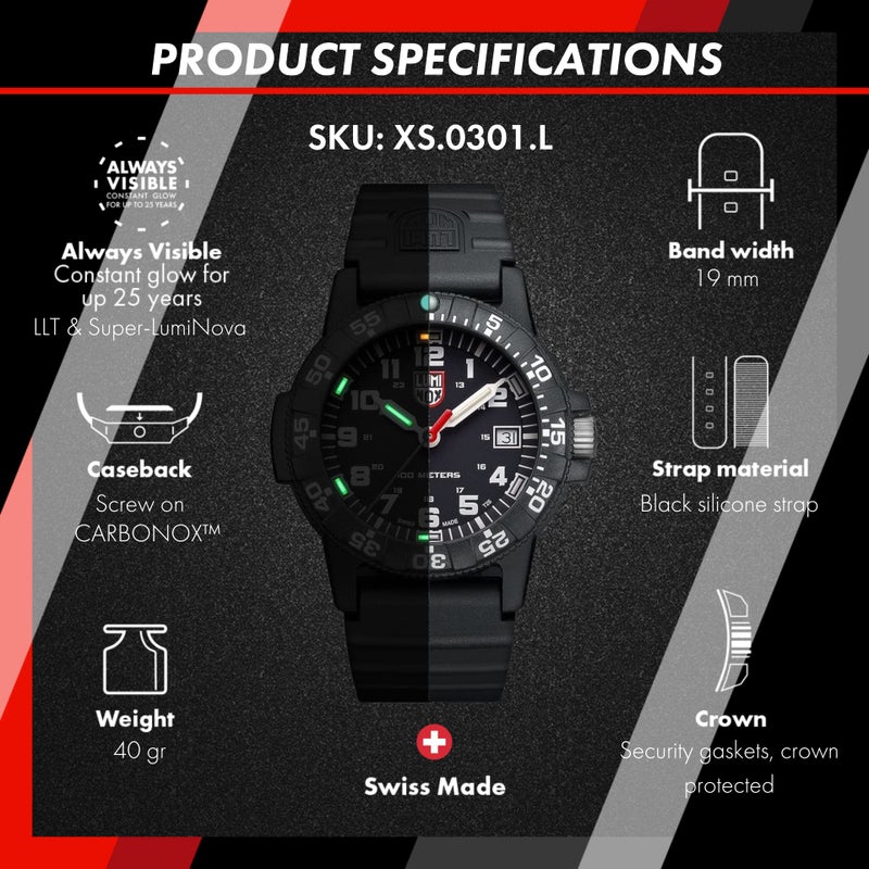 Luminox Leatherback SEA Turtle XS.0301.L Mens Watch 39mm - Military Watch in Black Date Function 100m Water Resistant - Image 3