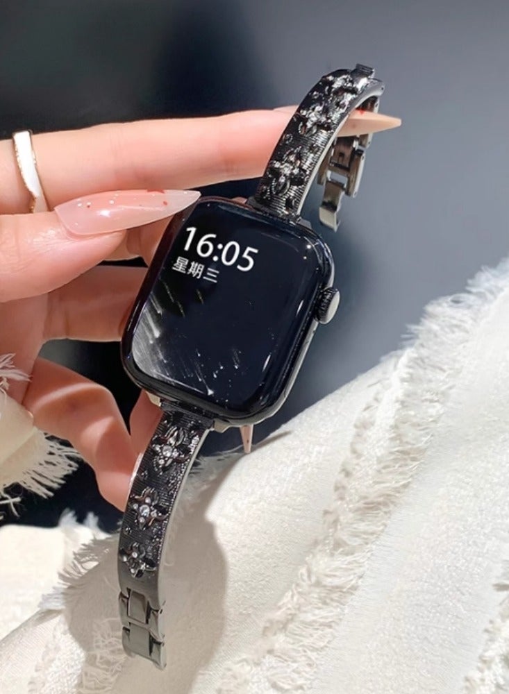 Arabest Black Metal Replacement Bracelet Strap for iWatch S10 46mm