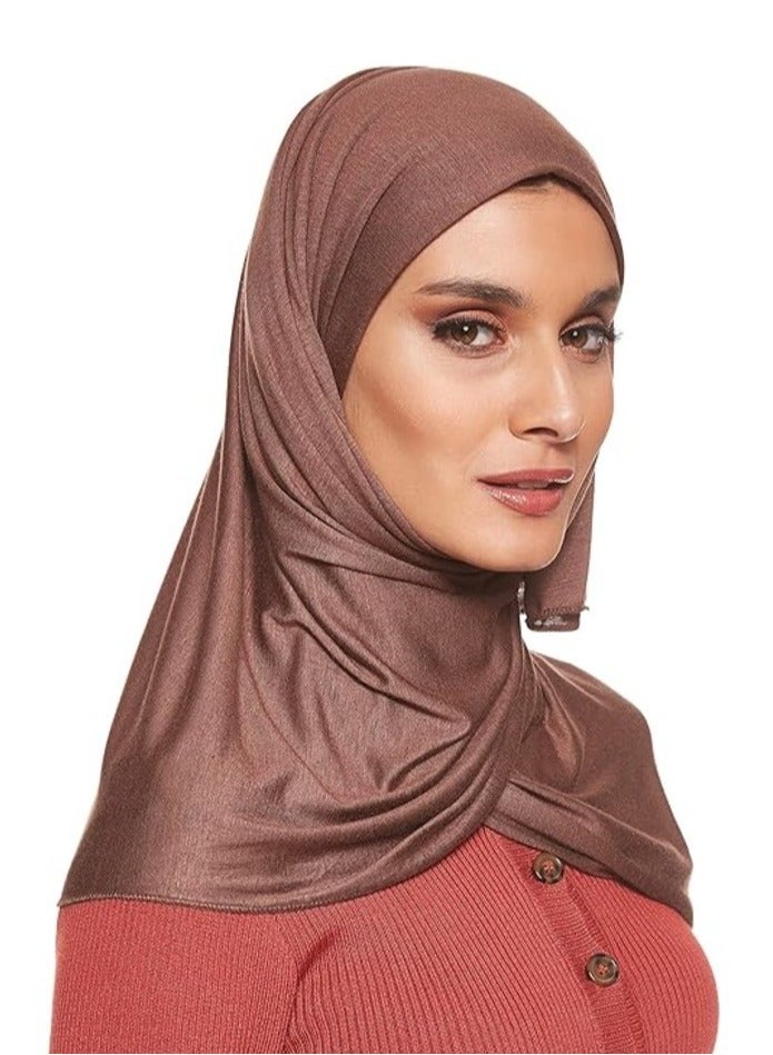 Jersey Stretch Shailah Hijab – Soft Muslim Islamic Arab Scarf, Headscarf Abaya Shawl, Color: Dark Chocolate - Image 4