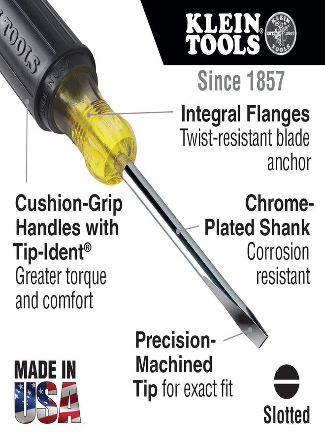 Klein Tools 601-4 Flathead Screwdriver with 3/16-Inch Cabinet Tip, Made in USA, 4-Inch Round Shank and Cushion Grip Handle - Image 2