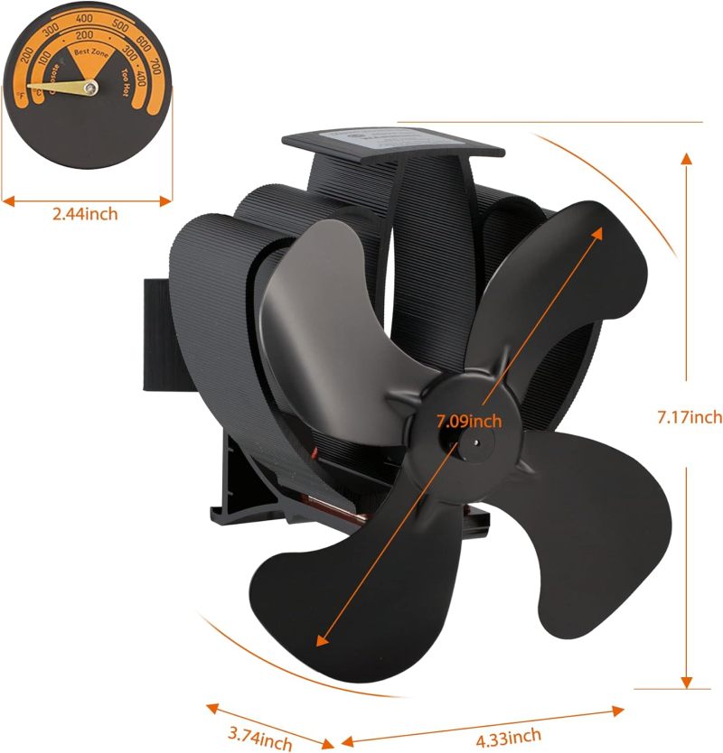 Wood Stove Fan: 4-Blade Black Heat-Powered Silent Fan - Reduce Fuel Consumption by 30% for Wood Burning Stove Tops - Image 2