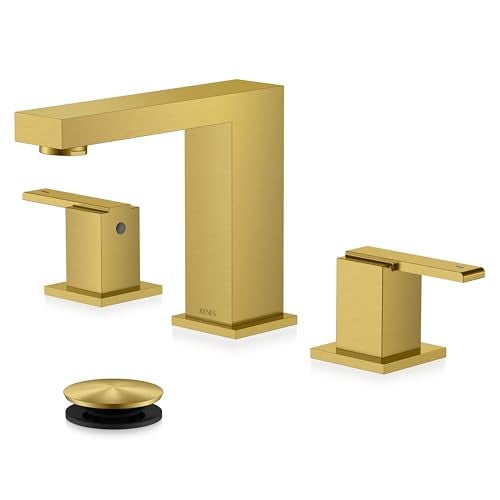 KENES Brushed Gold Widespread Bathroom Faucet 3 Hole Bathroom Sink Faucet Gold Two Handle, 8-Inch 3 Pieces Bathroom Vanity Faucet with Pop Up Drain & Supply Lines, KE-9050-4-P - Image 1