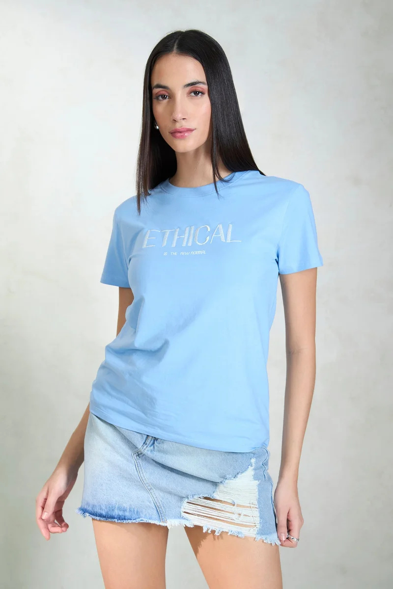 Virgio Cotton Jersey Daywear Knit Blue Graphic T-Shirts for Women