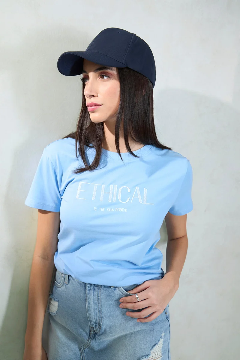 Virgio Cotton Jersey Daywear Knit Blue Graphic T-Shirts for Women