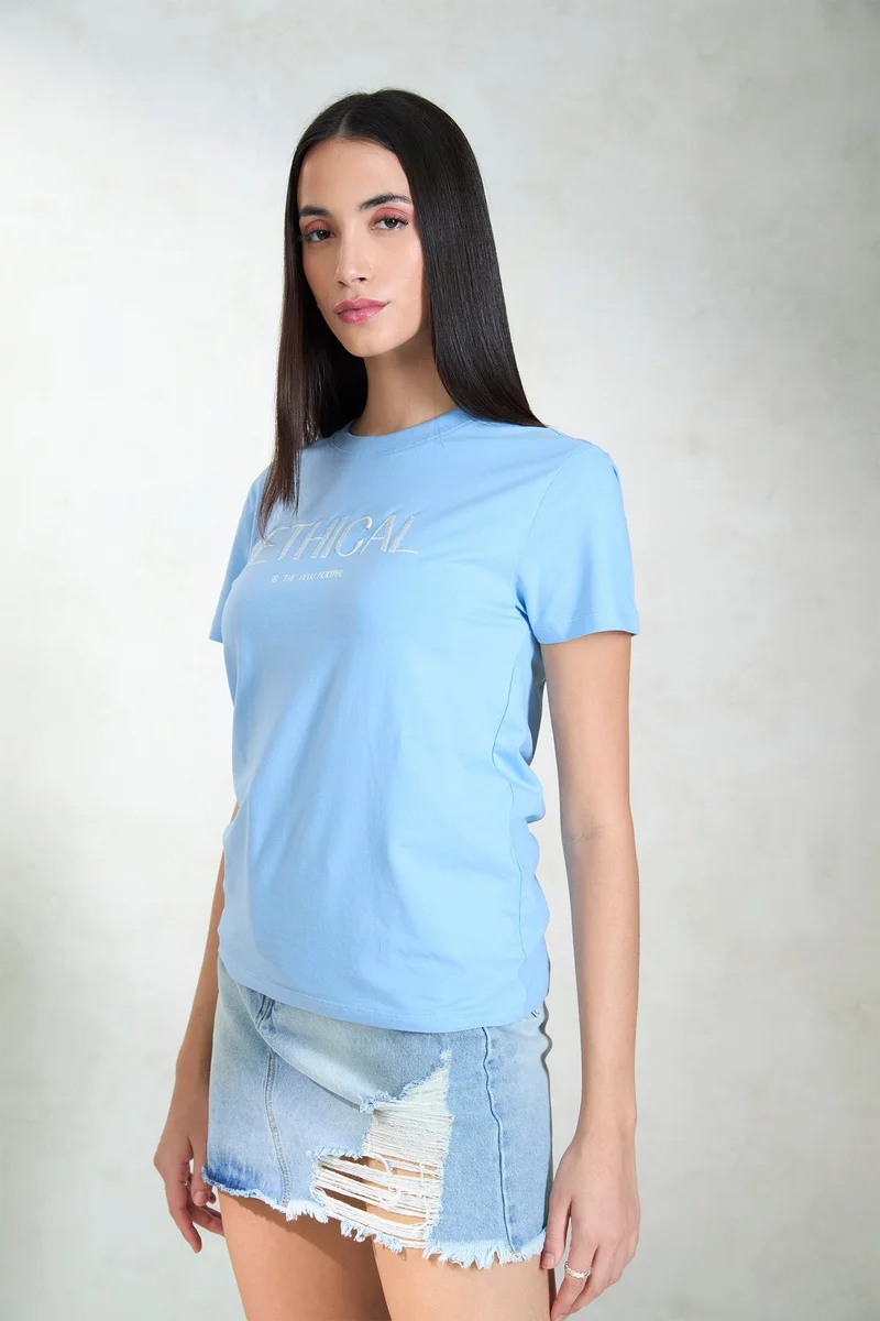Virgio Cotton Jersey Daywear Knit Blue Graphic T-Shirts for Women