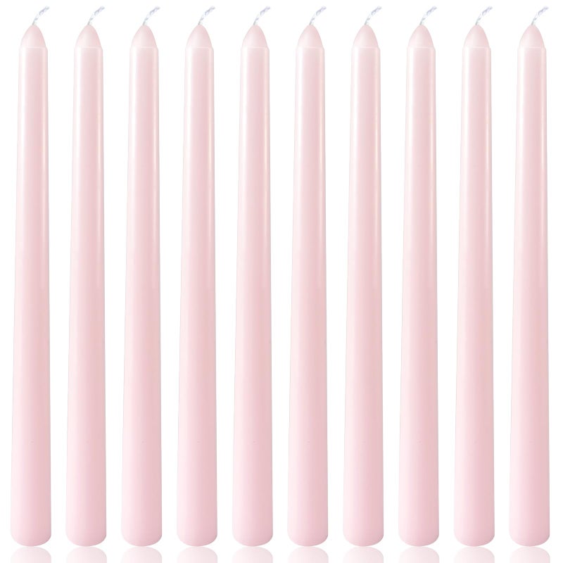 Yiflyer 10 Inch Pale-Pink Taper Candles for Home Decoration, 10 Pack Unscented Candlesticks for Dinner Wedding Party, Smokeless and Dripless Candle Sticks - Image 1