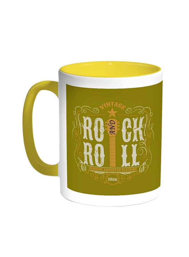 RYN Rock And Roll Printed Coffee Mug Yellow/White 11ounce