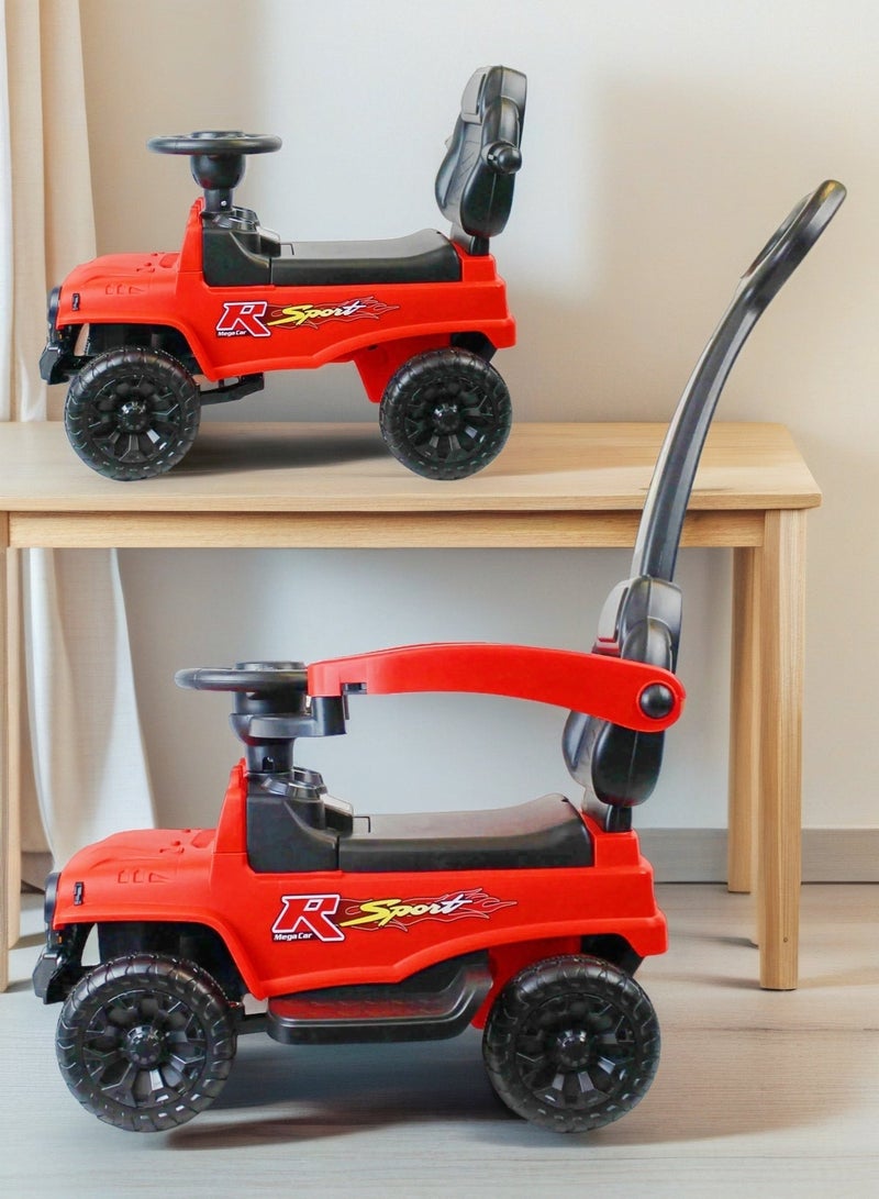 إيزي فيتشور سيارة دفع سهلة المستقبل وسيارة ركوب مع موسيقى وزر بوق 2 في 1 سيارة ركوب للأطفال سيارة ركوب للأطفال مع مقبض دفع للأطفال من سن 1 إلى 6 سنوات. - Image 1