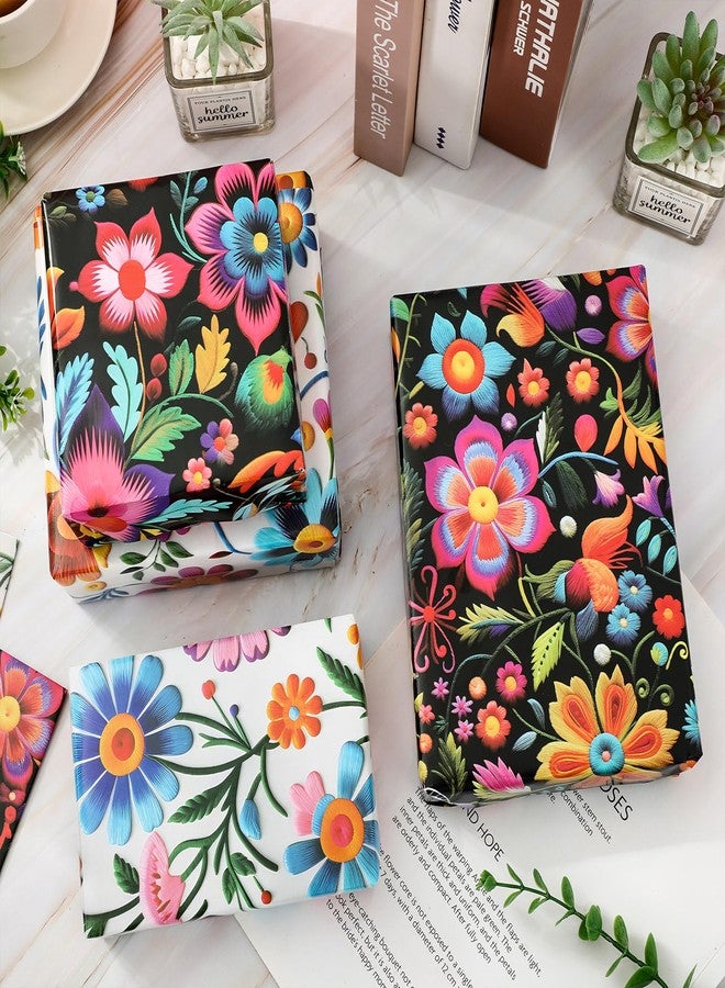 FYSUIMU 8 Sheets Mexican Themed Wrapping Paper -Not Roll- Mexican Floral Gift Wrap Paper Folded Flat for Day of The Dead Holiday Party DIY Crafts, 19.7 x 27.6 Inch - Image 5