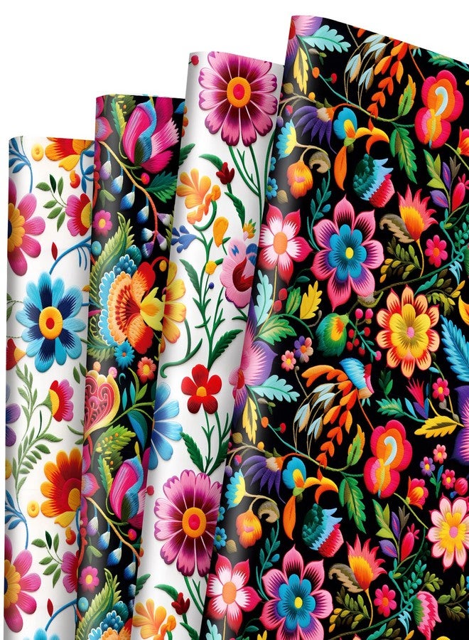 FYSUIMU 8 Sheets Mexican Themed Wrapping Paper -Not Roll- Mexican Floral Gift Wrap Paper Folded Flat for Day of The Dead Holiday Party DIY Crafts, 19.7 x 27.6 Inch - Image 1