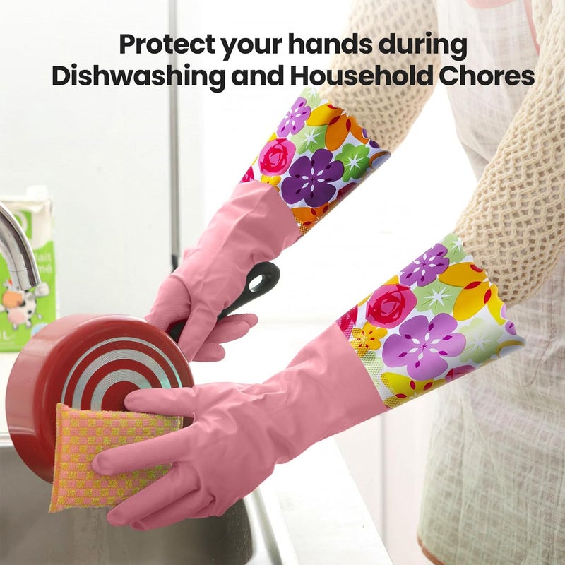KAQ 3 Pairs Reusable Rubber Gloves for Dishwashing Cleaning Bleaching, Dish Washing Gloves with Cotton Liner - Image 4