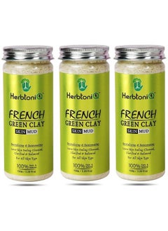 Herbtoniq Organic French Green Clay Skin Mud For Revitalizing And Rejuvenating Face Pack 150G (Pack Of 3)  - Image 1
